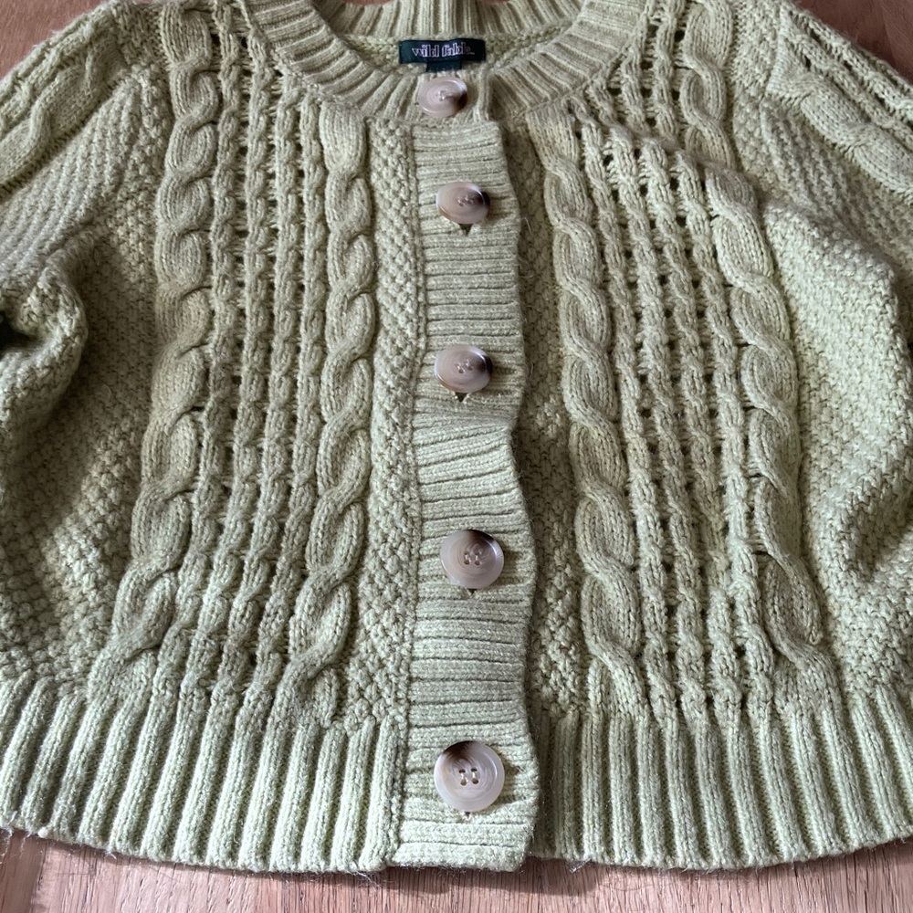 YK2 Wild Fable Light Green Cable Knit Cardigan - Picture 5 of 7